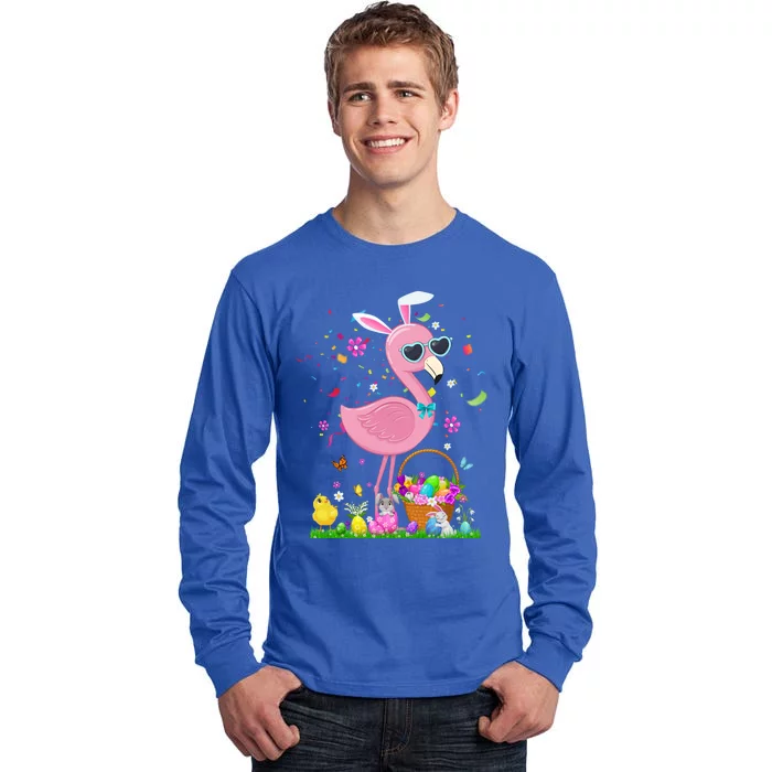 Easter Flamingo Bunny Ears With Easter Basket 2021 Gift Tall Long Sleeve T-Shirt