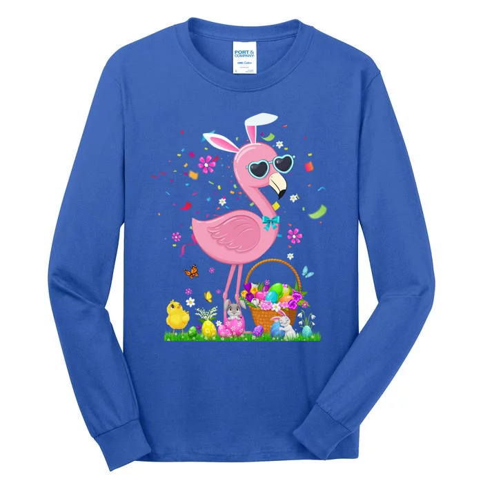 Easter Flamingo Bunny Ears With Easter Basket 2021 Gift Tall Long Sleeve T-Shirt