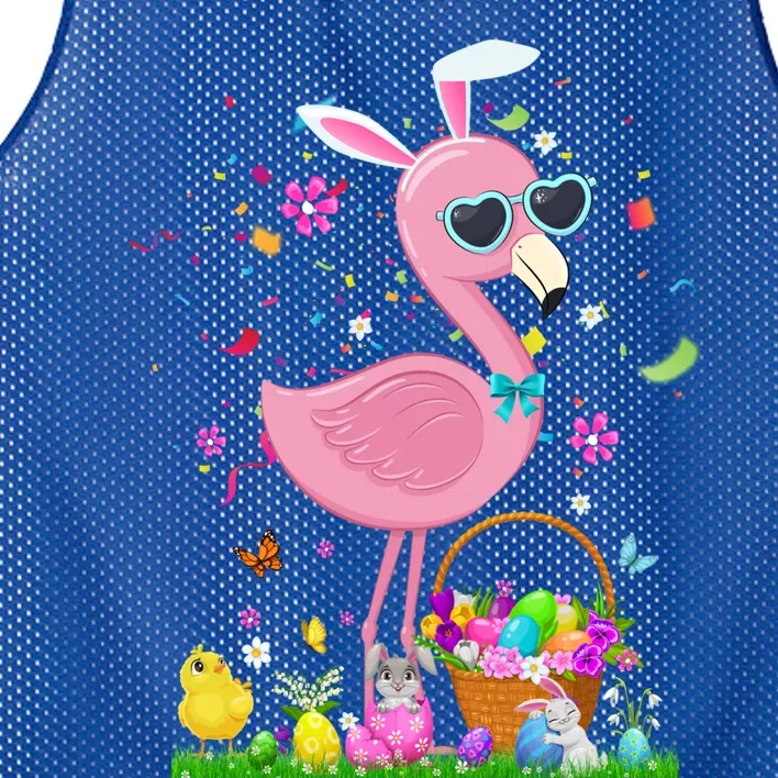 Easter Flamingo Bunny Ears With Easter Basket 2021 Gift Mesh Reversible Basketball Jersey Tank