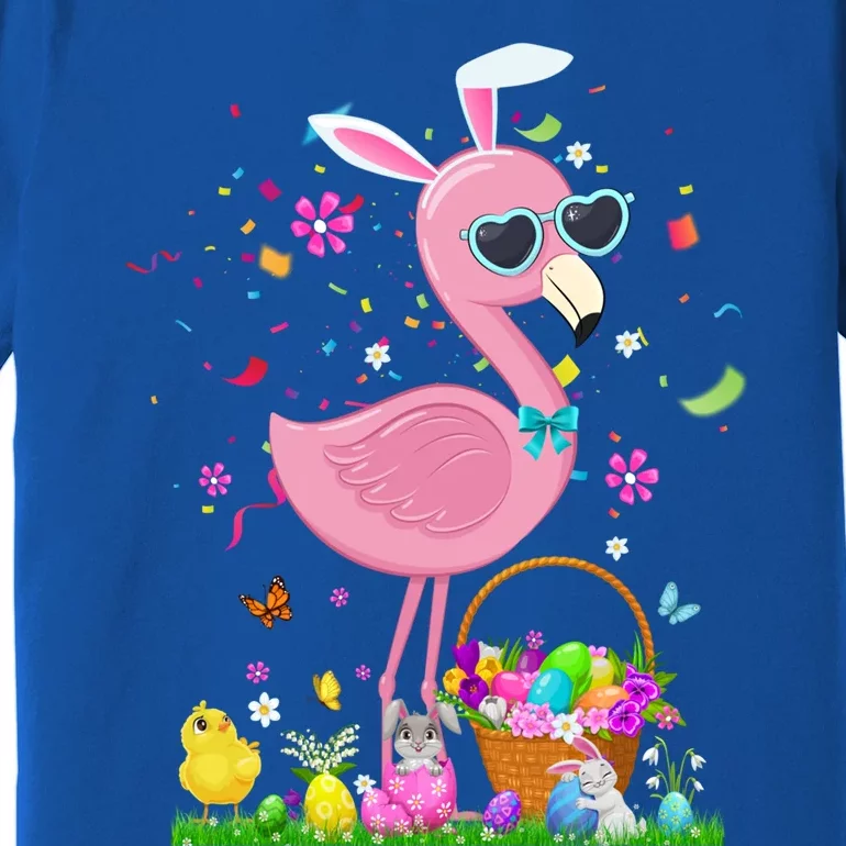 Easter Flamingo Bunny Ears With Easter Basket 2021 Gift Premium T-Shirt