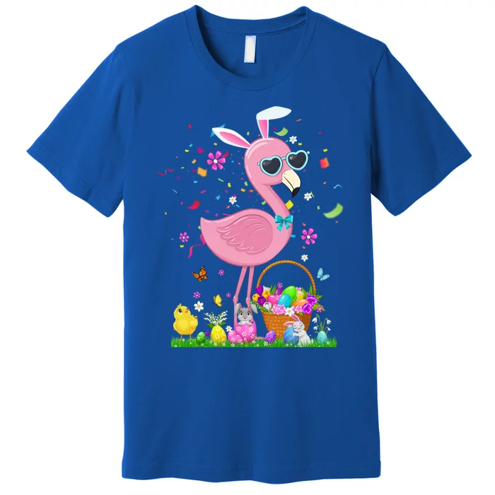 Easter Flamingo Bunny Ears With Easter Basket 2021 Gift Premium T-Shirt