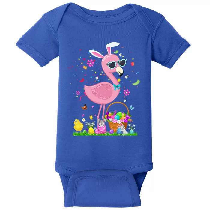 Easter Flamingo Bunny Ears With Easter Basket 2021 Gift Baby Bodysuit