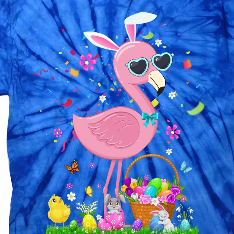 Easter Flamingo Bunny Ears With Easter Basket 2021 Gift Tie-Dye T-Shirt