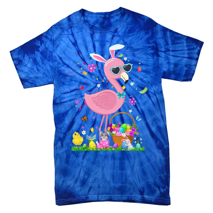 Easter Flamingo Bunny Ears With Easter Basket 2021 Gift Tie-Dye T-Shirt