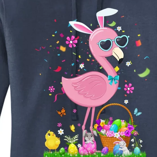 Easter Flamingo Bunny Ears With Easter Basket 2021 Gift Women's Pullover Hoodie