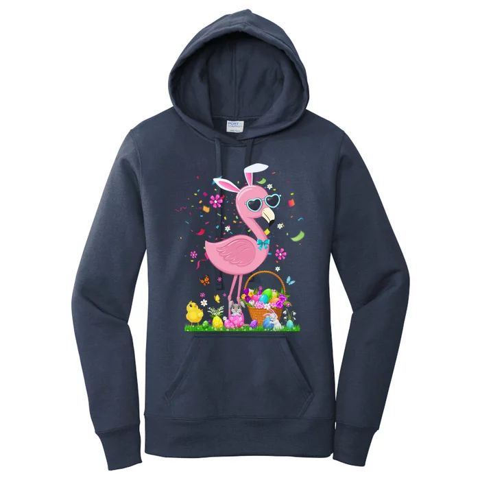 Easter Flamingo Bunny Ears With Easter Basket 2021 Gift Women's Pullover Hoodie