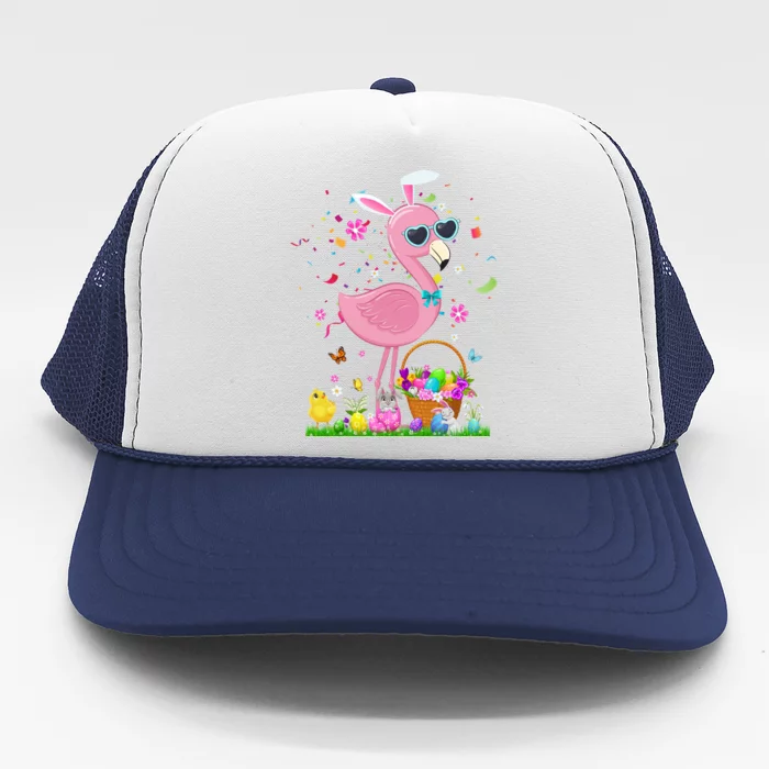 Easter Flamingo Bunny Ears With Easter Basket 2021 Gift Trucker Hat