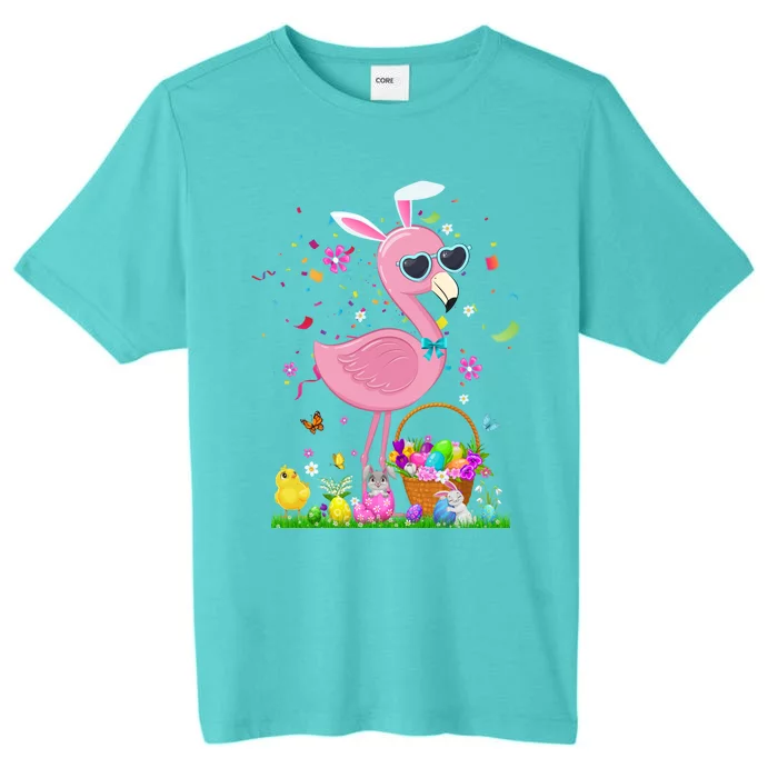 Easter Flamingo Bunny Ears With Easter Basket 2021 Gift ChromaSoft Performance T-Shirt