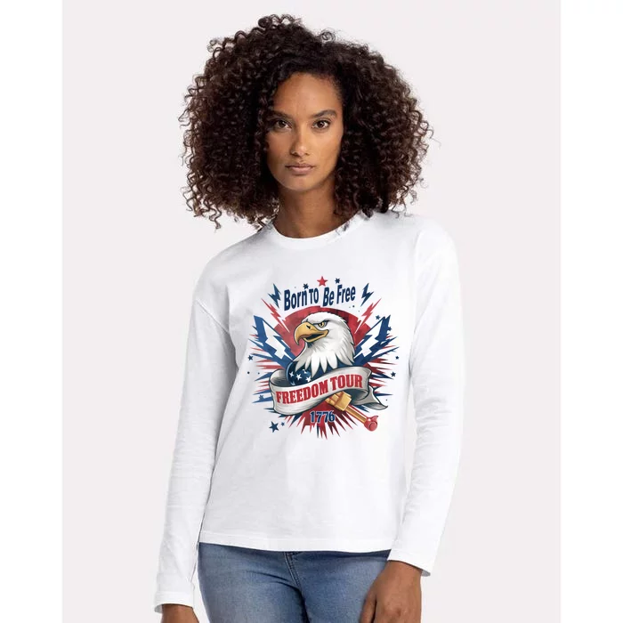 Eagle Freedom Born To Be Free 4th Of July Womens Cotton Relaxed Long Sleeve T-Shirt