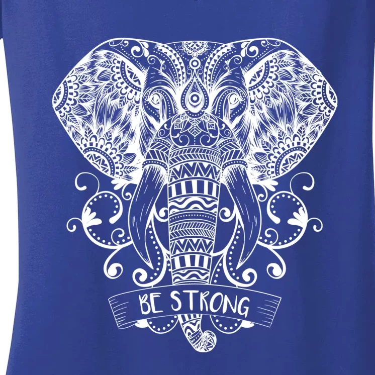 Elephant Face Be Strong Energy Dala And Yoga Meditation Gift Women's V-Neck T-Shirt