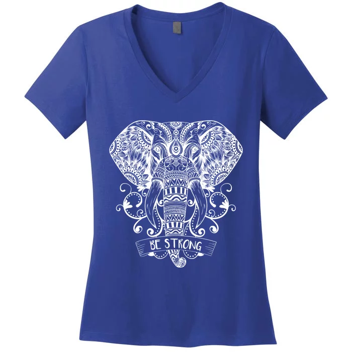 Elephant Face Be Strong Energy Dala And Yoga Meditation Gift Women's V-Neck T-Shirt