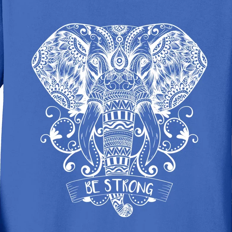 Elephant Face Be Strong Energy Dala And Yoga Meditation Gift Kids Long Sleeve Shirt