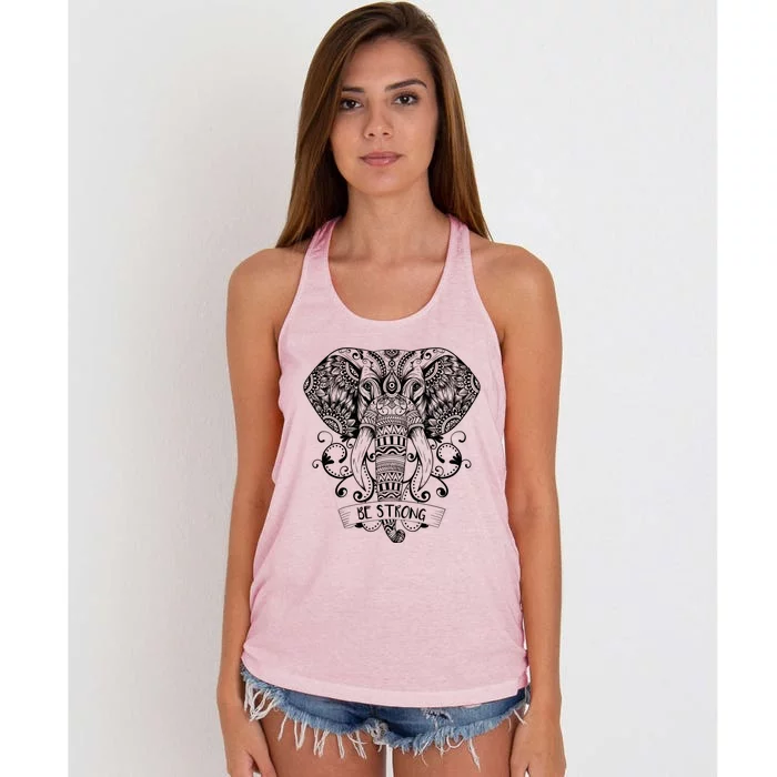 Elephant Face Be Strong Energy Dala And Yoga Meditation Gift Women's Knotted Racerback Tank