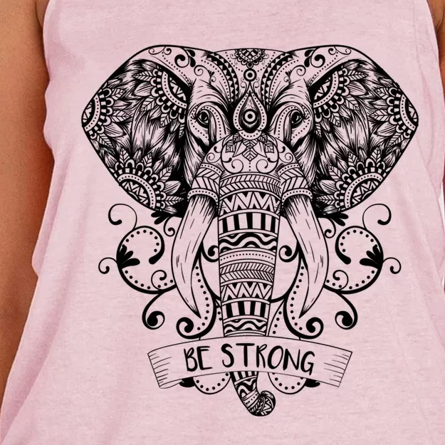 Elephant Face Be Strong Energy Dala And Yoga Meditation Gift Women's Knotted Racerback Tank