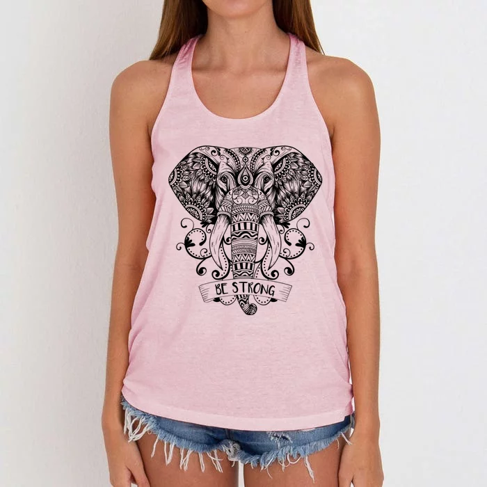 Elephant Face Be Strong Energy Dala And Yoga Meditation Gift Women's Knotted Racerback Tank