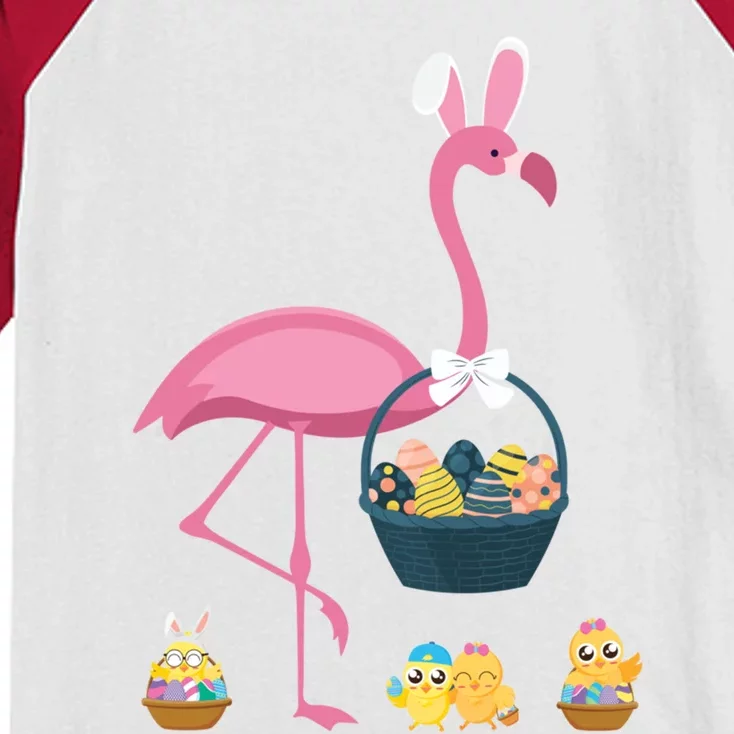 Easter Flamingo Basket Stuffer Rabbit Wading Bird Design Great Gift Kids Colorblock Raglan Jersey