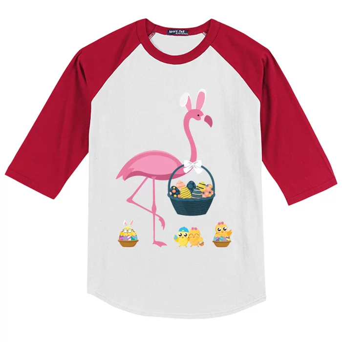 Easter Flamingo Basket Stuffer Rabbit Wading Bird Design Great Gift Kids Colorblock Raglan Jersey