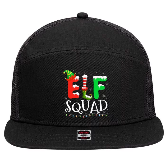 Elf Family Christmas Matching Pajamas Xmas Elf Squad 7 Panel Mesh Trucker Snapback Hat