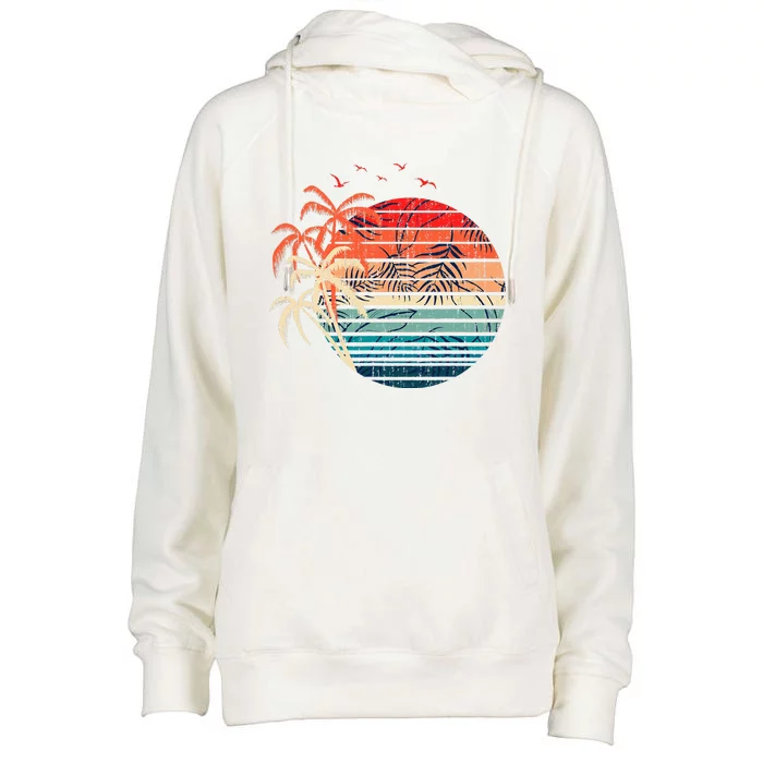 Exotic Flowers Coconut Palm Trees Retro Tropical Summer Womens Funnel Neck Pullover Hood