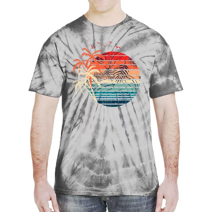 Exotic Flowers Coconut Palm Trees Retro Tropical Summer Tie-Dye T-Shirt