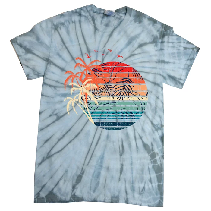 Exotic Flowers Coconut Palm Trees Retro Tropical Summer Tie-Dye T-Shirt