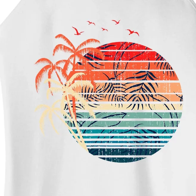 Exotic Flowers Coconut Palm Trees Retro Tropical Summer Women’s Perfect Tri Rocker Tank