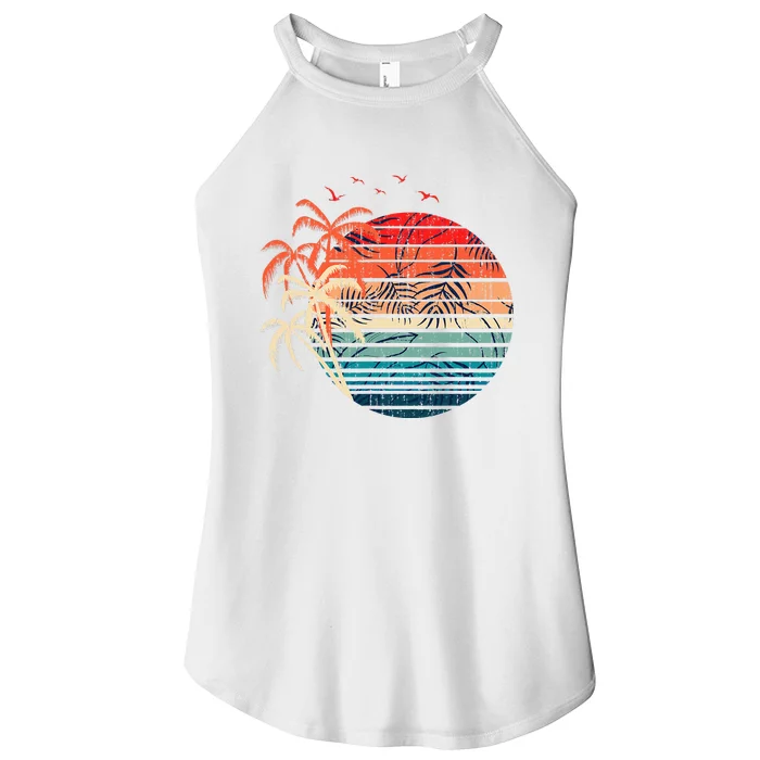 Exotic Flowers Coconut Palm Trees Retro Tropical Summer Women’s Perfect Tri Rocker Tank