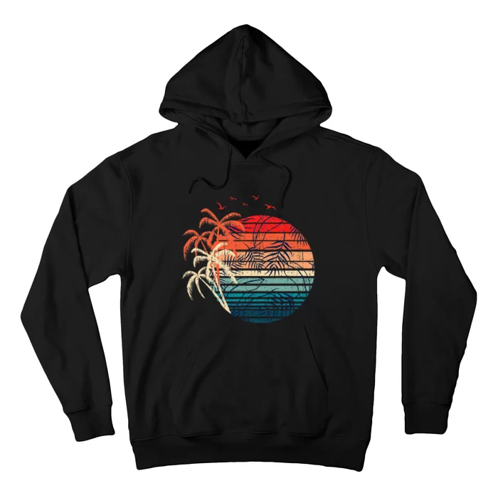 Exotic Flowers Coconut Palm Trees Retro Tropical Summer Hoodie