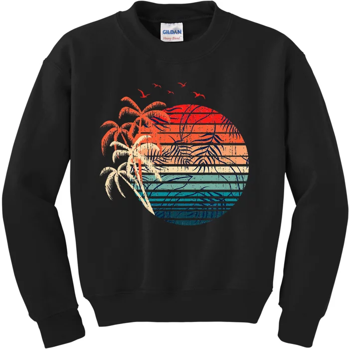 Exotic Flowers Coconut Palm Trees Retro Tropical Summer Kids Sweatshirt