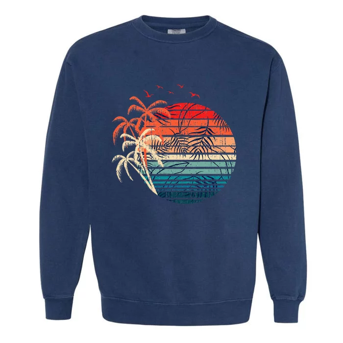 Exotic Flowers Coconut Palm Trees Retro Tropical Summer Garment-Dyed Sweatshirt