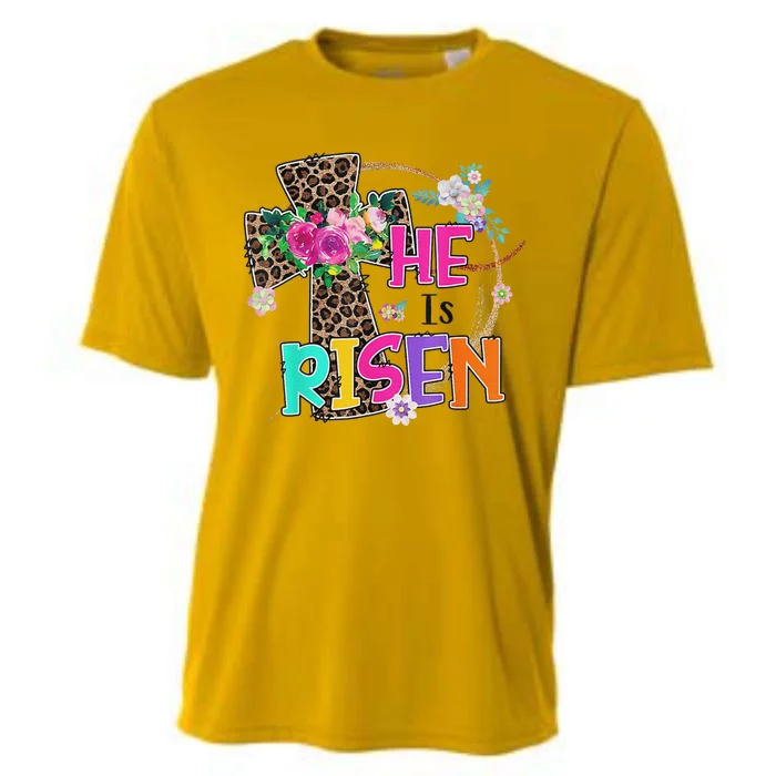 Easter For Christian Teen Girls Mom He Is Risen Leopard Cooling Performance Crew T-Shirt