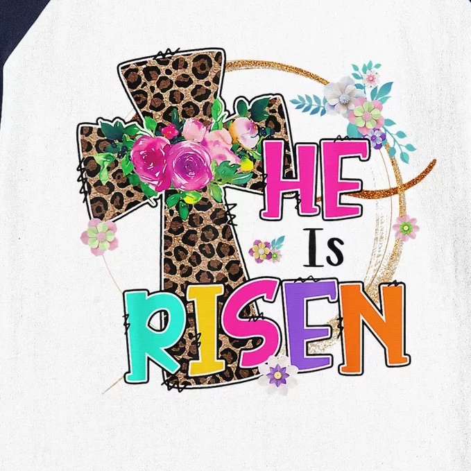 Easter For Christian Teen Girls Mom He Is Risen Leopard Baseball Sleeve Shirt