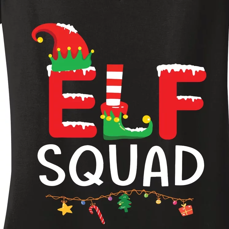 Elf Family Christmas Matching Pajamas Xmas Shirts Elf Squad Women's V-Neck T-Shirt