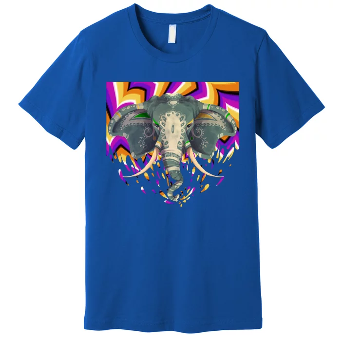 Elephant Face Colorful Background Animal Lover Funny Gift Yoga Meaningful Gift Premium T-Shirt