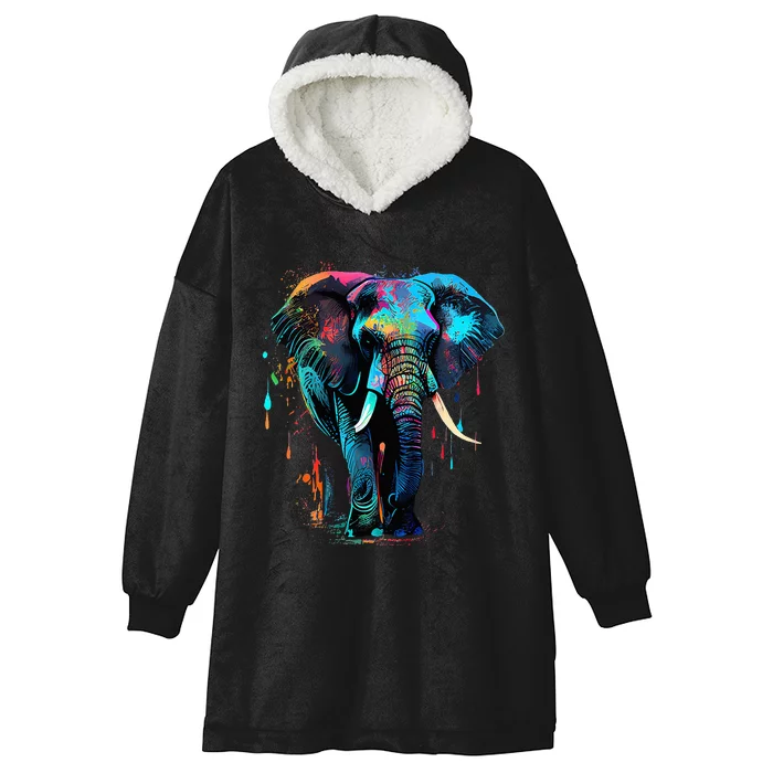 Elephant Face Colorful Pop Art Design Elephant Lovers Hooded Wearable Blanket