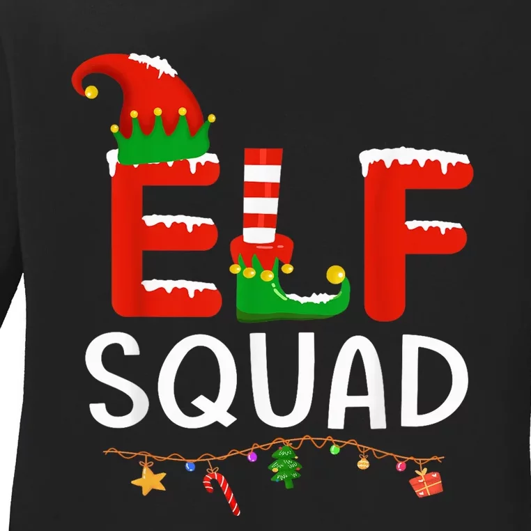 Elf Family Christmas Matching Pajamas XMas Shirt, Elf Squad Ladies Long Sleeve Shirt