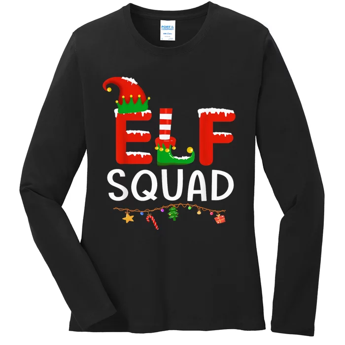 Elf Family Christmas Matching Pajamas XMas Shirt, Elf Squad Ladies Long Sleeve Shirt