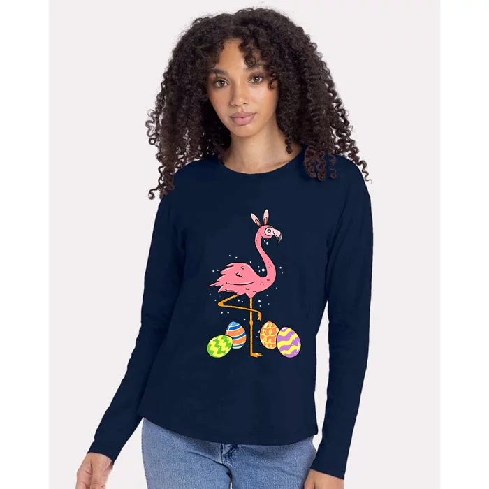 Easter Flamingo Easter Bunny Egg Basket Funny Easter Womens Cotton Relaxed Long Sleeve T-Shirt