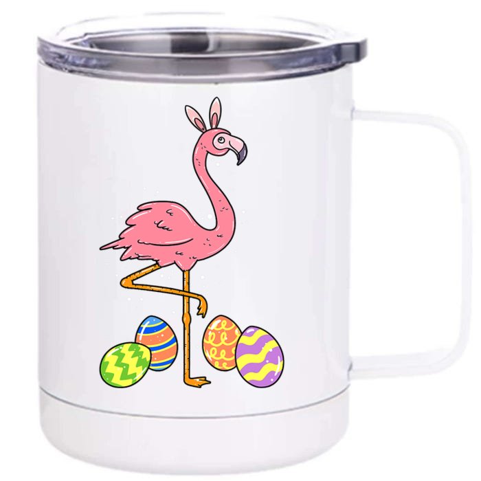 Easter Flamingo Easter Bunny Egg Basket Funny Easter Front & Back 12oz Stainless Steel Tumbler Cup