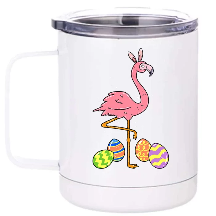 Easter Flamingo Easter Bunny Egg Basket Funny Easter Front & Back 12oz Stainless Steel Tumbler Cup