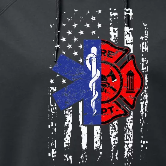 EMT Firefighter Firefighter EMT American Flag Gift Performance Fleece Hoodie