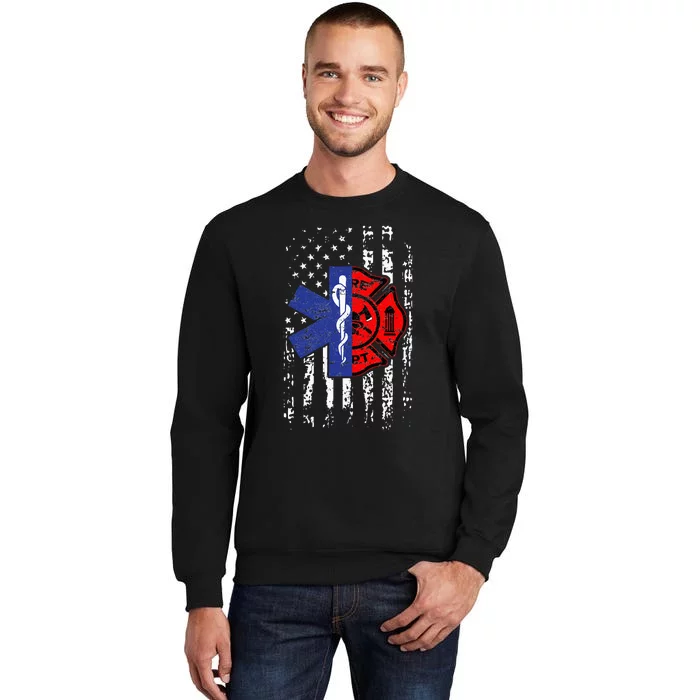 EMT Firefighter Firefighter EMT American Flag Gift Tall Sweatshirt