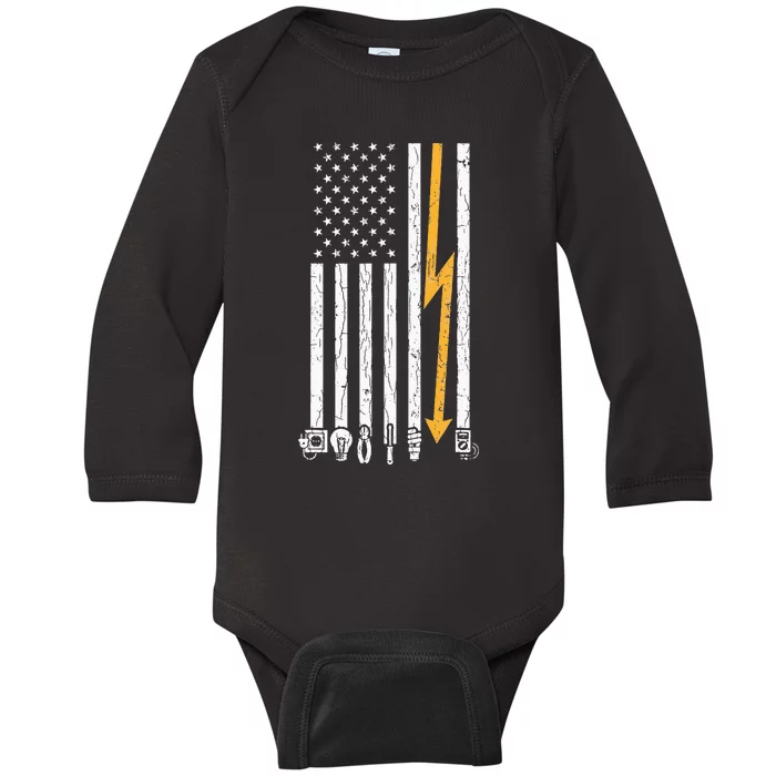 Electricians Flag Funny Electric Graphic Baby Long Sleeve Bodysuit