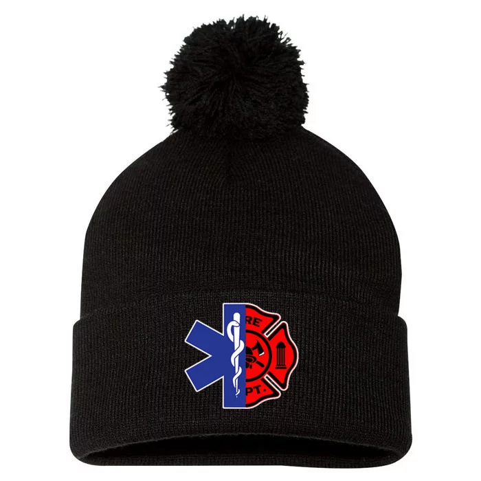 EMT Firefighter Firefighter Two Sided EMS Gift Pom Pom 12in Knit Beanie