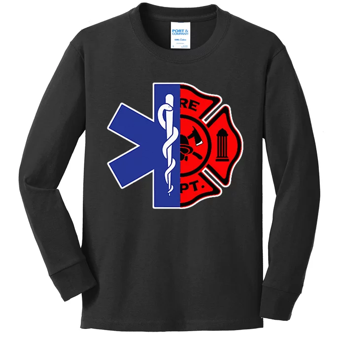 EMT Firefighter Firefighter Two Sided EMS Gift Kids Long Sleeve Shirt