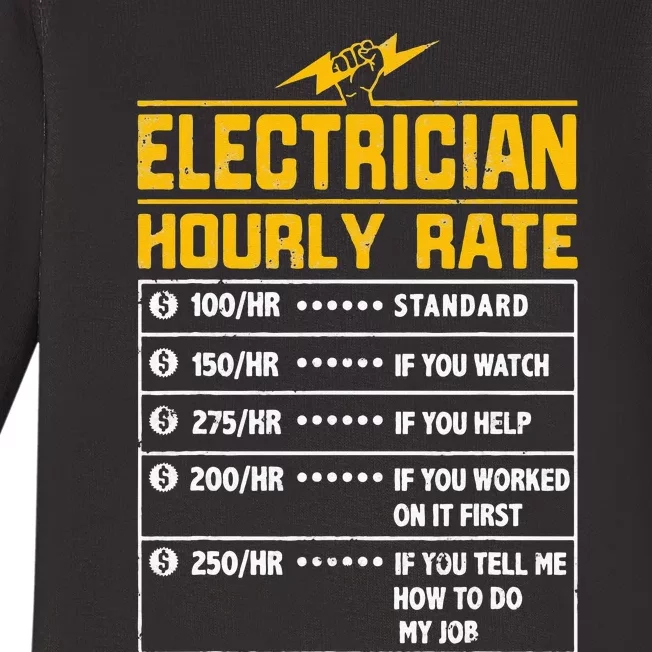 Electrician funny hourly rate gift for Electrician Dad Baby Long Sleeve Bodysuit