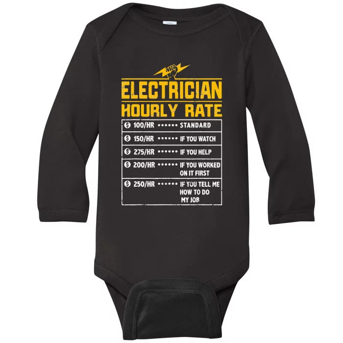 Electrician funny hourly rate gift for Electrician Dad Baby Long Sleeve Bodysuit