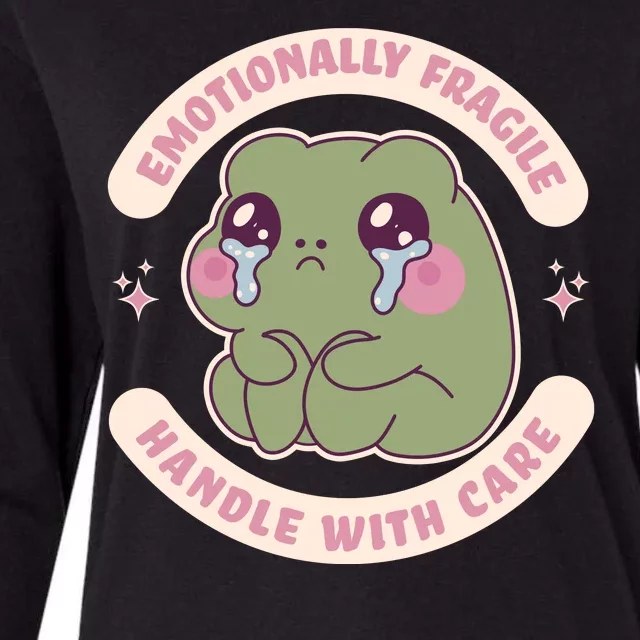 Emotionally Fragile Handle With Care Cute Crying Frog Womens Cotton Relaxed Long Sleeve T-Shirt