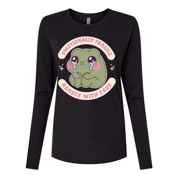 Emotionally Fragile Handle With Care Cute Crying Frog Womens Cotton Relaxed Long Sleeve T-Shirt