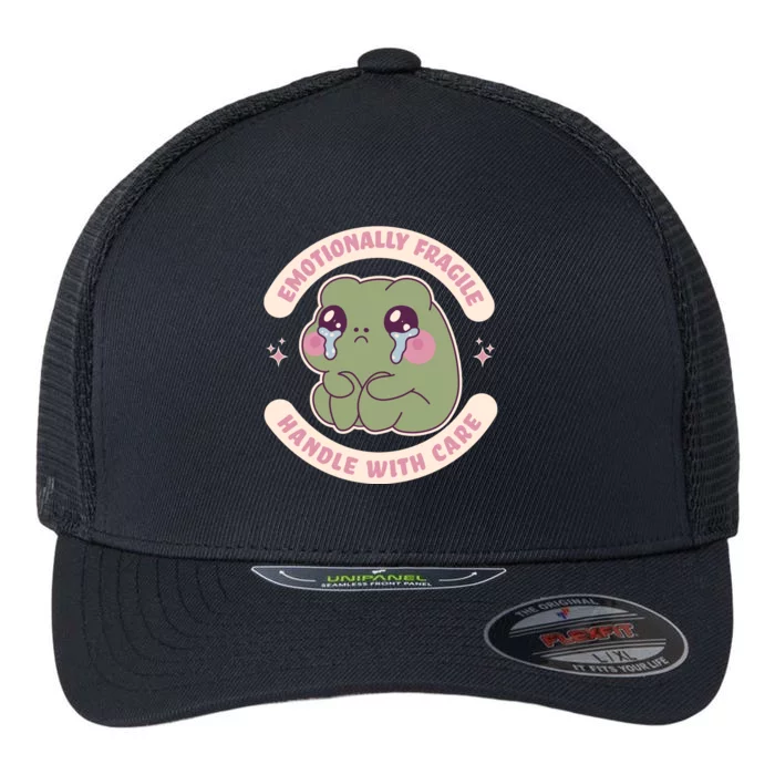 Emotionally Fragile Handle With Care Cute Crying Frog Flexfit Unipanel Trucker Cap